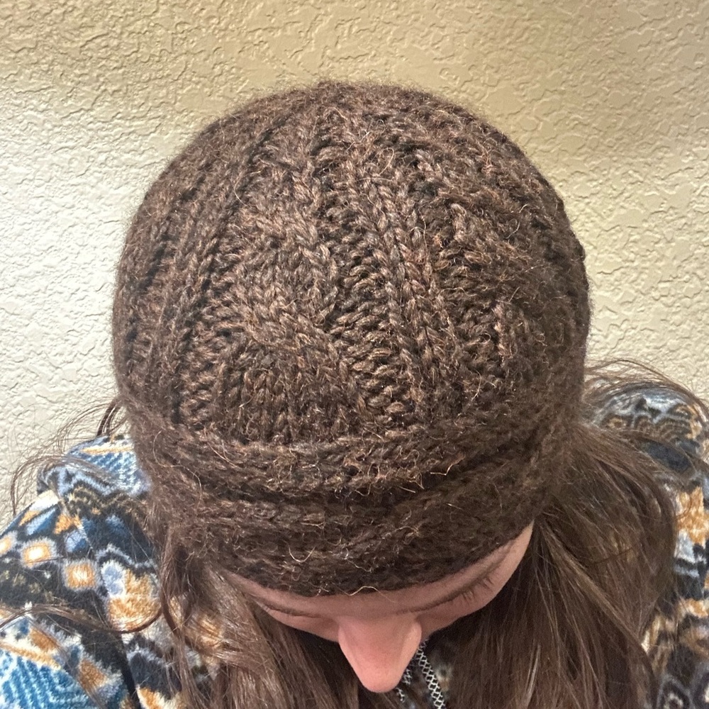 Chocolate Brown Cabled Hat - handmade out of baby alpaca yarn - Picture 4 of 4